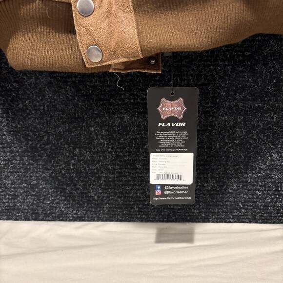 FLAVOR Men's Leather Flight Bomber Jacket Aviator Brown Extra Large Zip Front - Picture 4 of 5